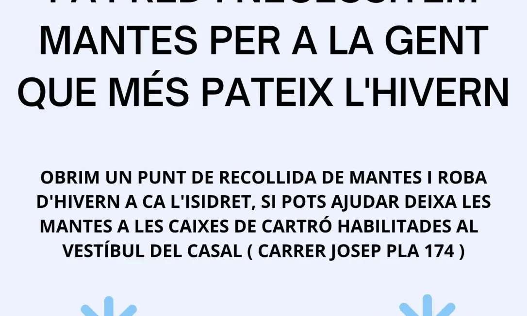 Cartell de la campanya de roba d'hivern del Menjador Solidari Gregal, a Barcelona.