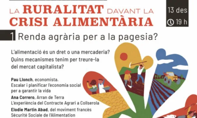 Fragment del cartell oficial del debat 'Renda agrària per a la pagesia?'. Font: Associació de Micropobles de Catalunya