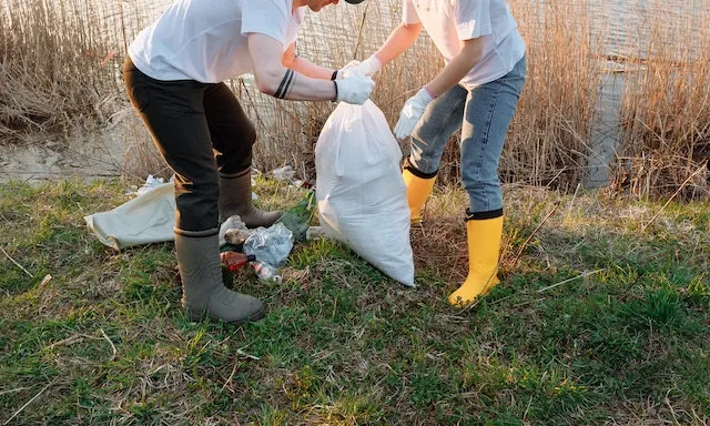 Joves voluntaris recollint escombraries al costat d'un estany. Font: Pexels Thirdman Joves voluntaris recollint escombraries al costat d'un estany. Font: Pexels Thirdman