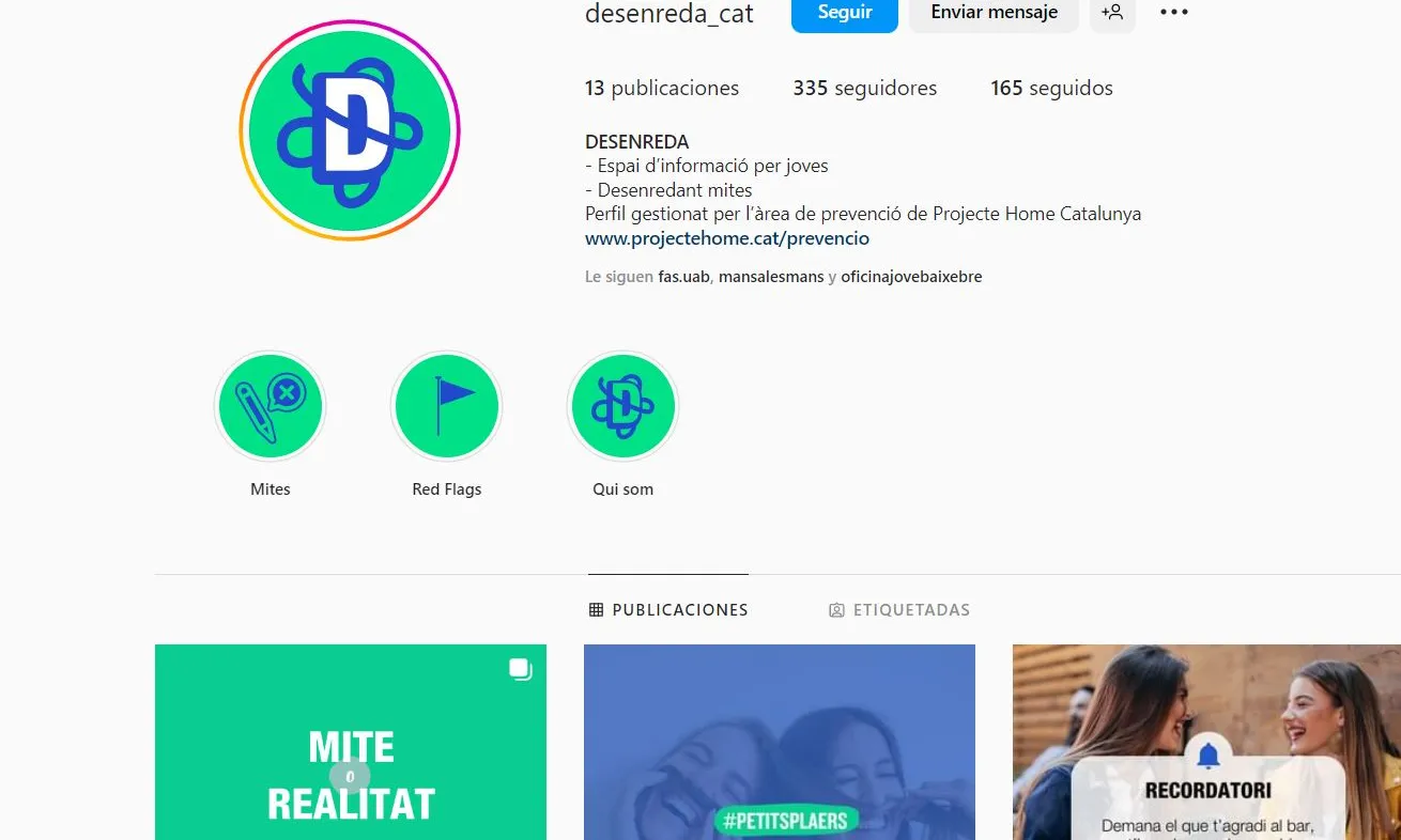 'Desenreda' és un espai d’informació per joves a través d'Instagram des d'on es poden fer consultes per missatge privat.