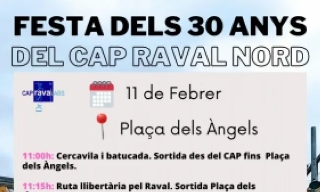 Cartell de convocatòria de la Festa dels 30 anys del CAP Raval Nord.