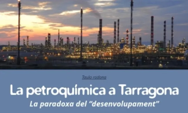 Fragment del cartell oficial de la taula rodona 'La petroquímica a Tarragona: La paradoxa del “desenvolupament”'. Font: Enginyeria Sense Fronteres