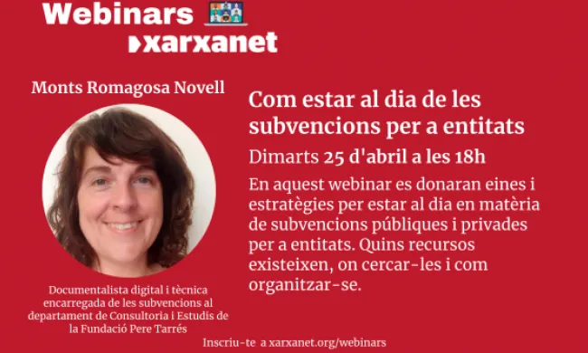 Webinar 'Com estar al dia de les subvencions per a entitats'. Font: Xarxanet