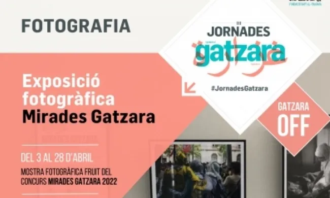 Fragment del cartell oficial de l'exposició 'Mirades Gatzara'. Font: Fundació Bayt al-Thaqafa