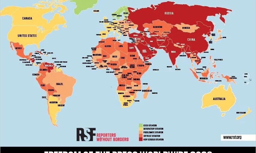 Mapa que mostra els països amb més i amb menys llibertat de premsa al món.