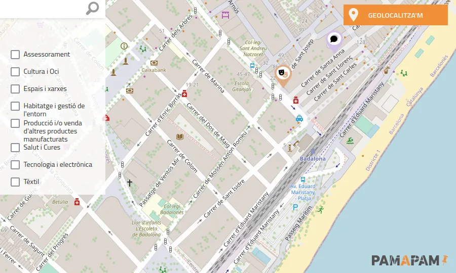 Imatge del mapa 'Troba el que busques' a Badalona. Font: Ateneu Cooperatiu del Barcelonès Nord.
