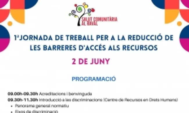 Fragment del cartell oficial de la primera jornada de treball per a la reducció de les barreres d'accés als recursos. Font: Tot Raval