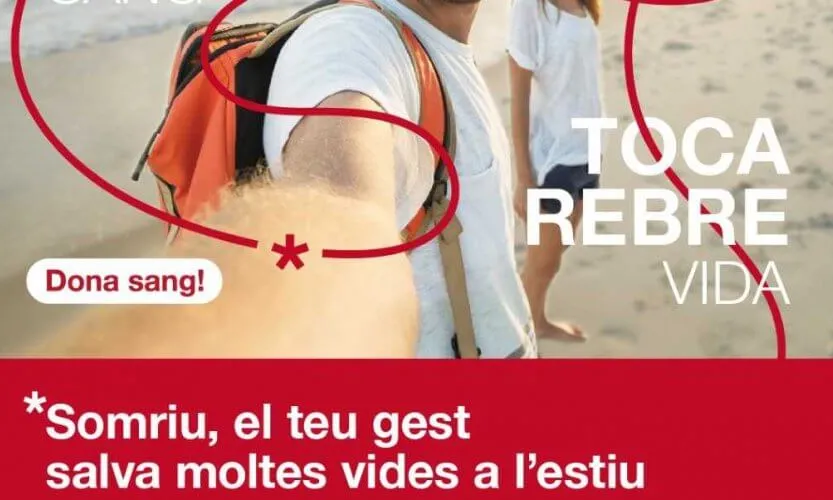 Cartell de la campanya d'estiu perquè les persones que ho poden fer pensis a donar sang.
