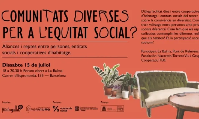 Cartell oficial de la jornada 'Comunitats diverses per a l'equitat social?'. Font: Cooperativa Fil a l'Agulla