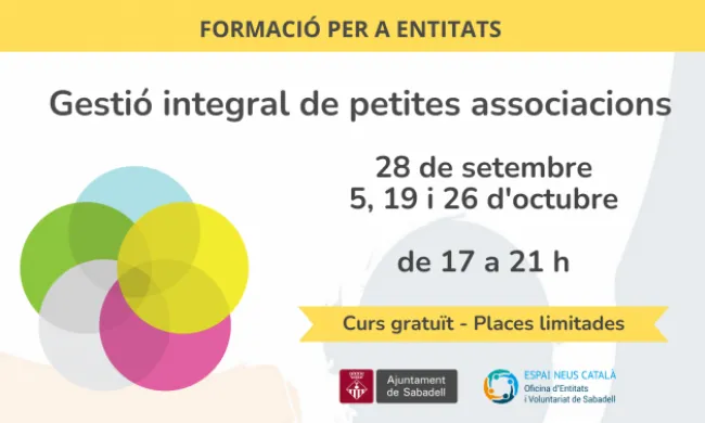 La formació presenta els conceptes clau per gestionar correctament una entitat petita. Font: Ajuntament de Sabadell.