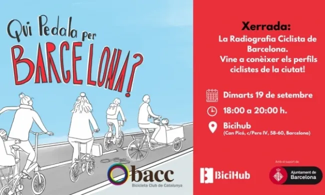 Cartell de la xerrada: 'La Radiografia Ciclista de Barcelona. Vine a conèixer els perfils ciclistes de la ciutat!'. Font: Bicicleta Club de Catalunya (BACC)