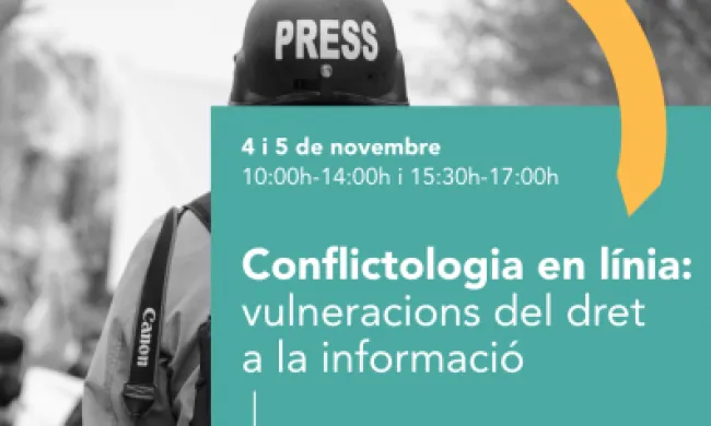 Cartell del curs 'Conflictologia en línia: vulneracions del dret a la informació'. Font: Servei Civil Internacional de Catalunya (SCI)