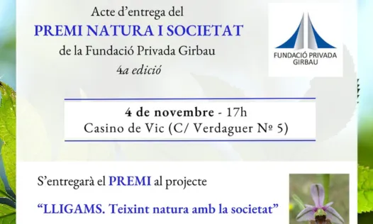 El Casino de Vic acollirà l'acte de lliurament dels guardons el dissabte 4 de novembre, a partir de les 17 h. Font: Fundació Privada Girbau.