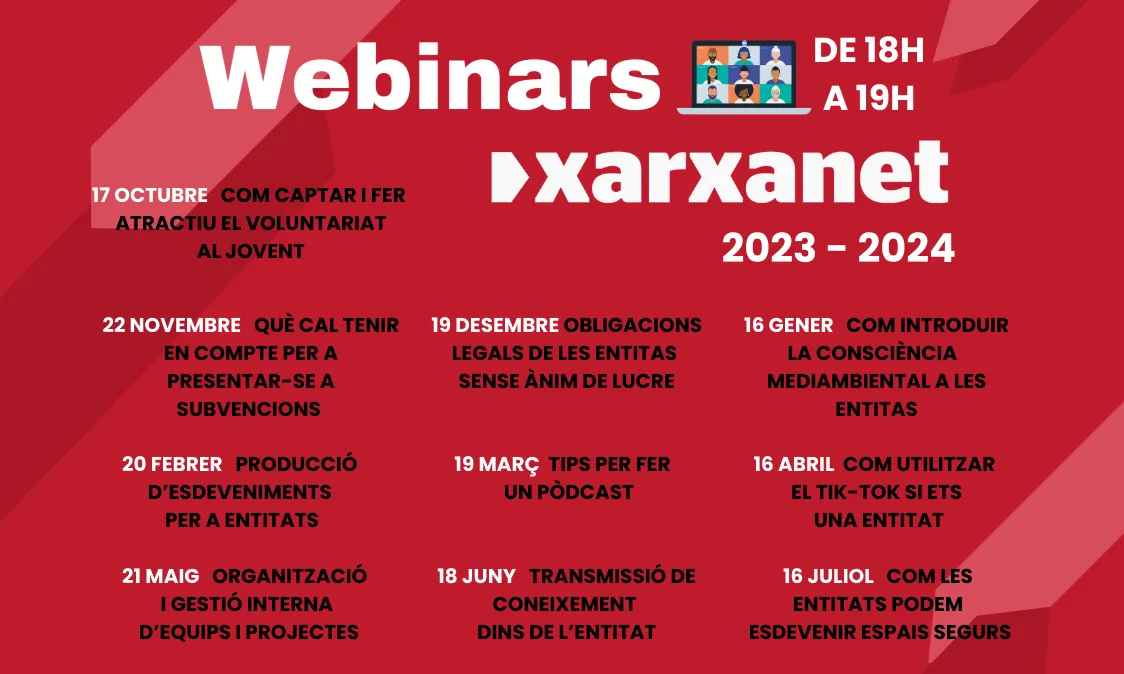 Xarxanet proposa deu webinars per a les entitats fins al juliol de 2024.