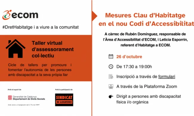 Cartell dades del webinar "Mesures clau d'habitatge en el nou codi d'accessibilitat"