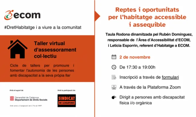 Cartell informatiu del webinar "Mesures clau d'habitatge en el nou codi d'accessibilitat"