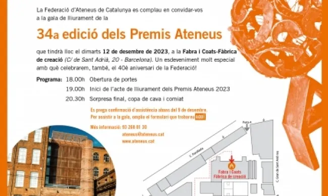 Fragment del cartell oficial de la celebració de la gala Premis Ateneus 2023. Font: Federació d'Ateneus de Catalunya