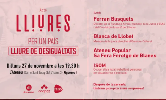 La presentació del 'Projecte Lliures' a l'Alt Empordà es fa en el marc de la campanya d'Òmnium Cultural 'Per un país lliure de desigualtat'. Font: 'Projecte Lliures'