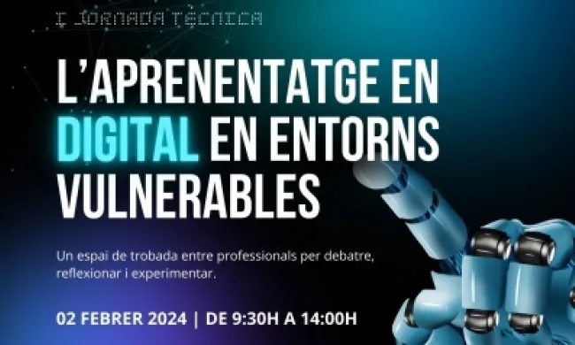 Cartell oficial de la jornada 'L'aprenentatge en digital en entorns vulnerables'. Font: Casal dels Infants