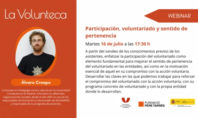 Cartell del webinar 'Participación, voluntariado y sentido de pertenencia' 