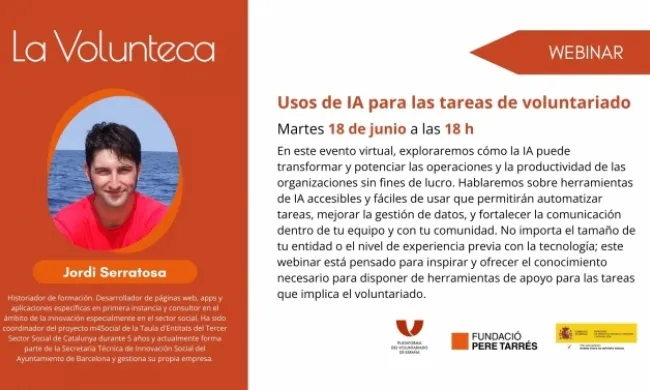 Cartell del webinar 'Usos de la IA para las tareas de voluntariado' 