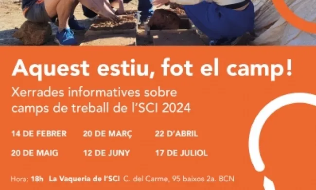 Fragment del cartell de les xerrades sobre els camps de treball del Servei Civil Internacional de Catalunya