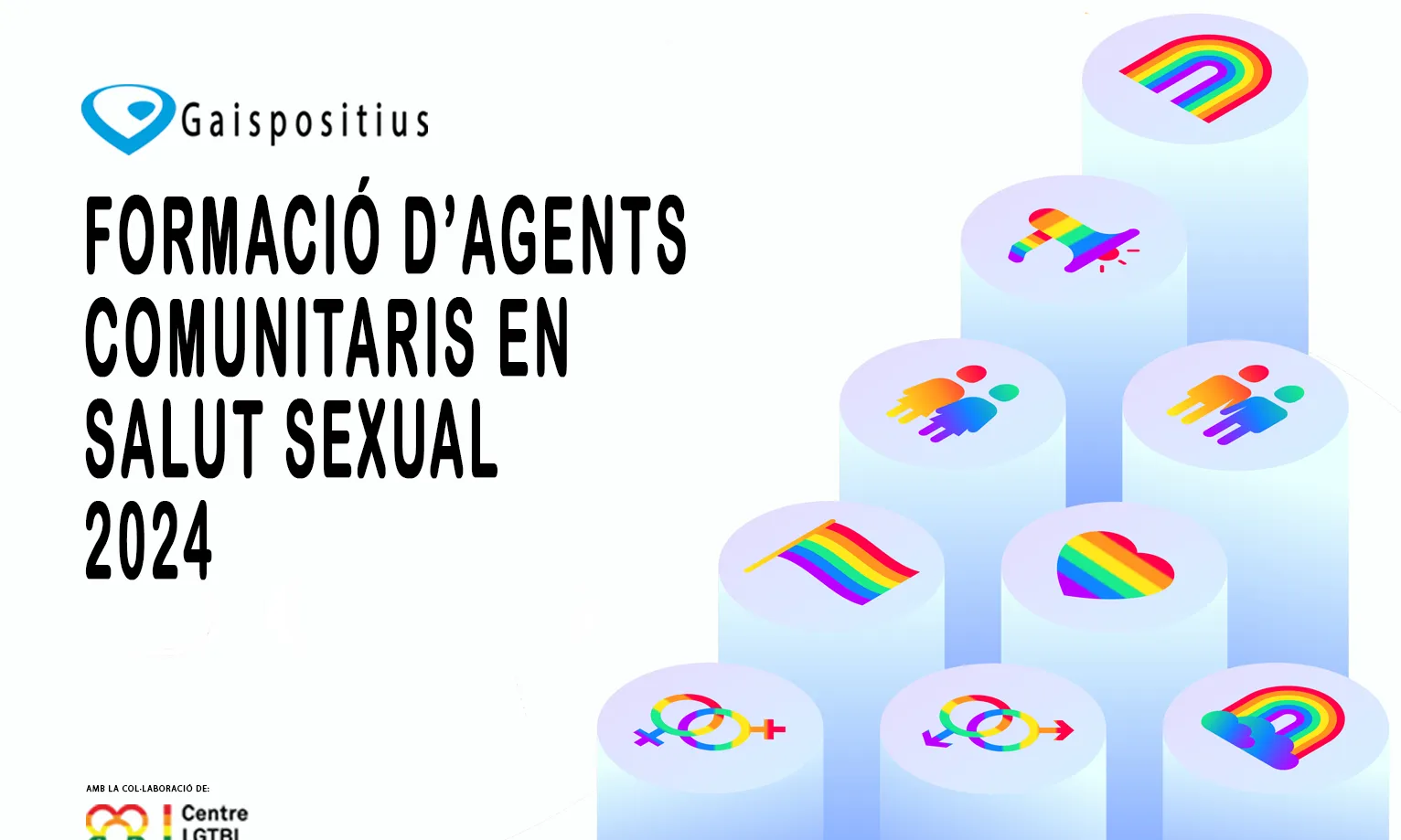 La imatge ensenya diferents símbols amb els colors de l'Arc de Sant Martí representatiu de la diversitat afectiva, sexual i de gènere.