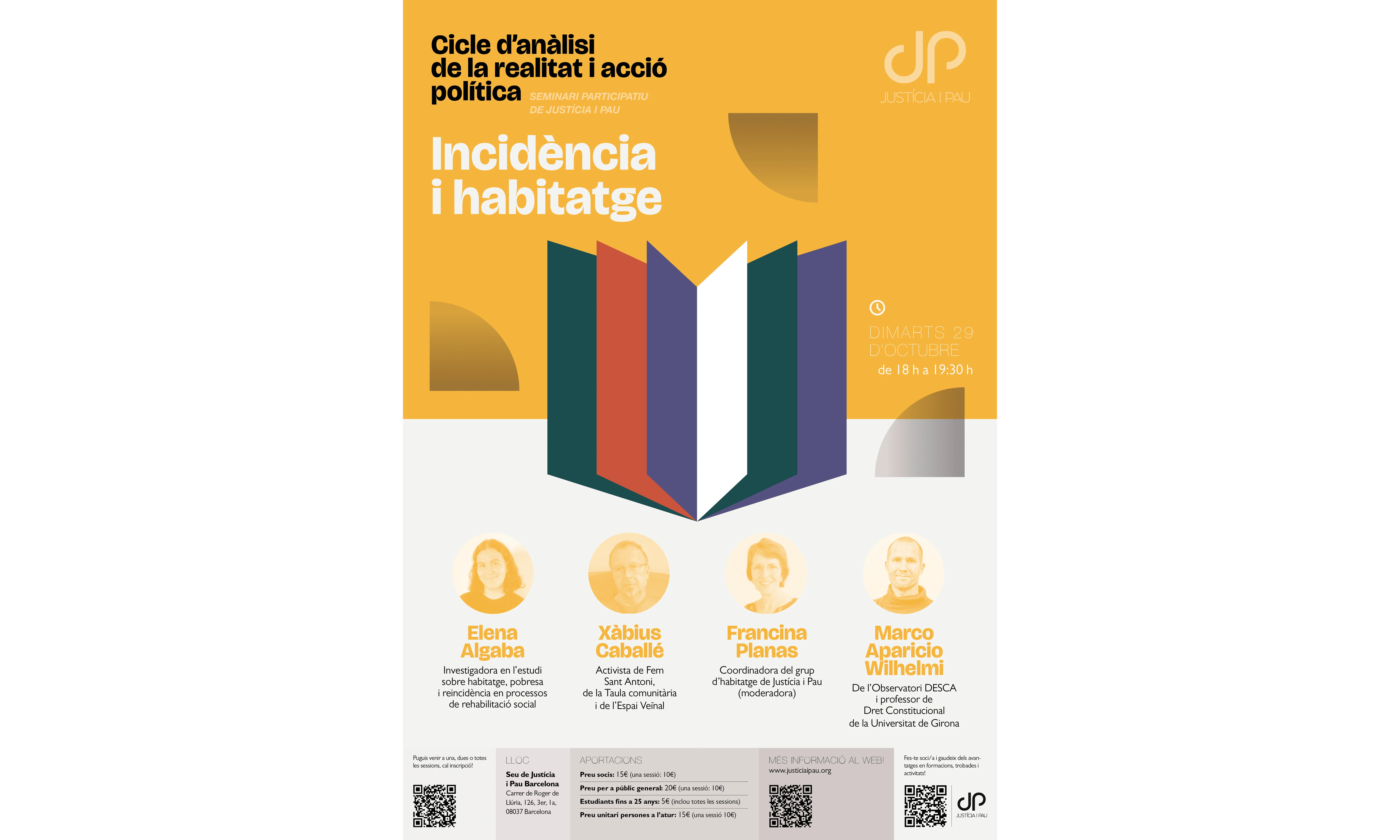 Cartell del seminari “Incidència i habitatge” de l'entitat "Justicia i Pau"