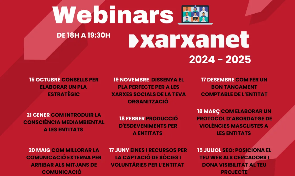 Calendari del cicle de webinars. 