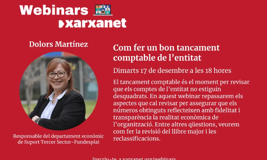 Cartell de l'esdeveniment Webinar: ‘Com fer un bon tancament comptable de l’entitat’