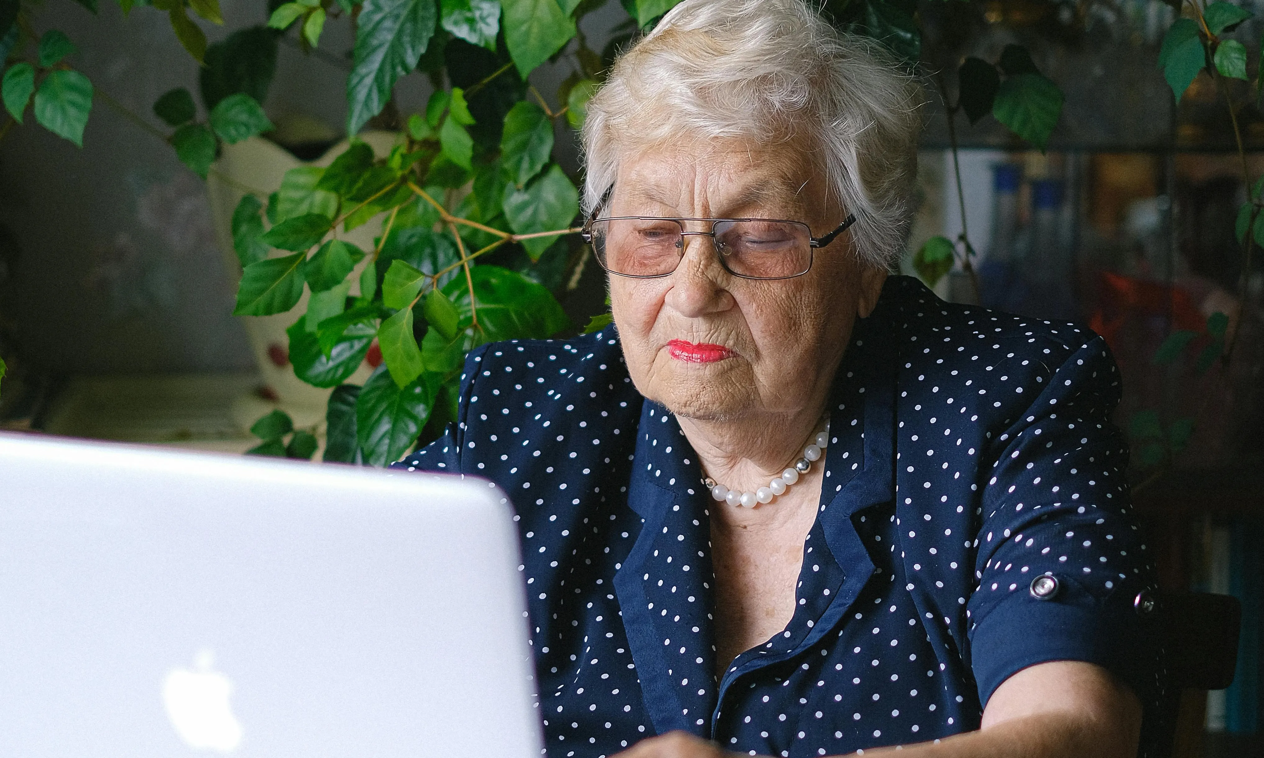 Senyora gran treballant amb un ordinador. Font: Pexels - Anna Shvets