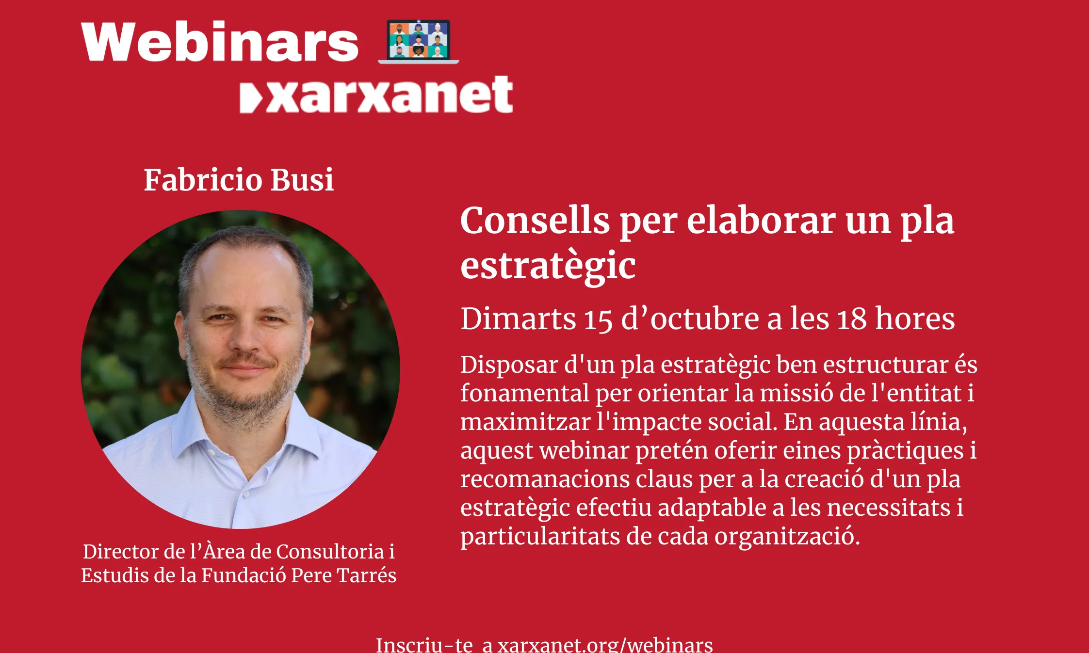 Cartell webinar 'Consells per elaborar un pla estratègic'