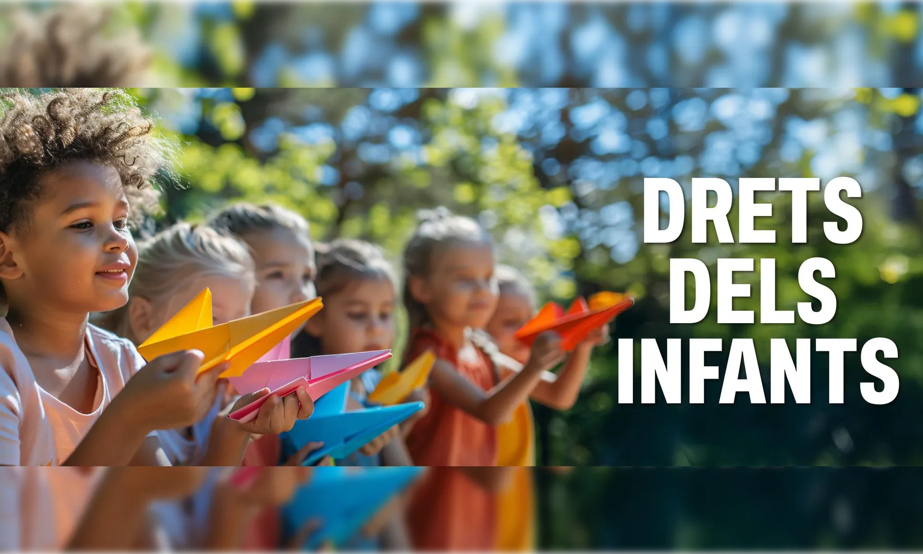 Foto de portada del decàleg, que mostra infants jugant, amb el text "Drets dels Infants".