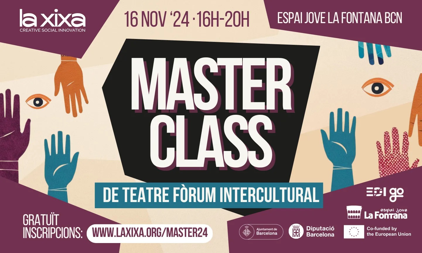 Cartell de la Masterclass de Teatre Fòrum Intercultural 2024
