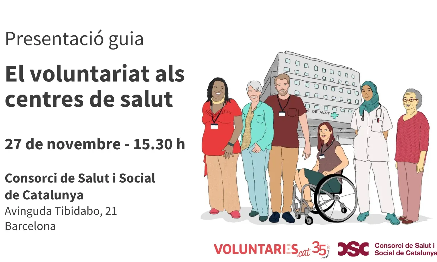 Cartell de l'esdeveniment 'Presentació de la guía sobre voluntariat als centres de salut’