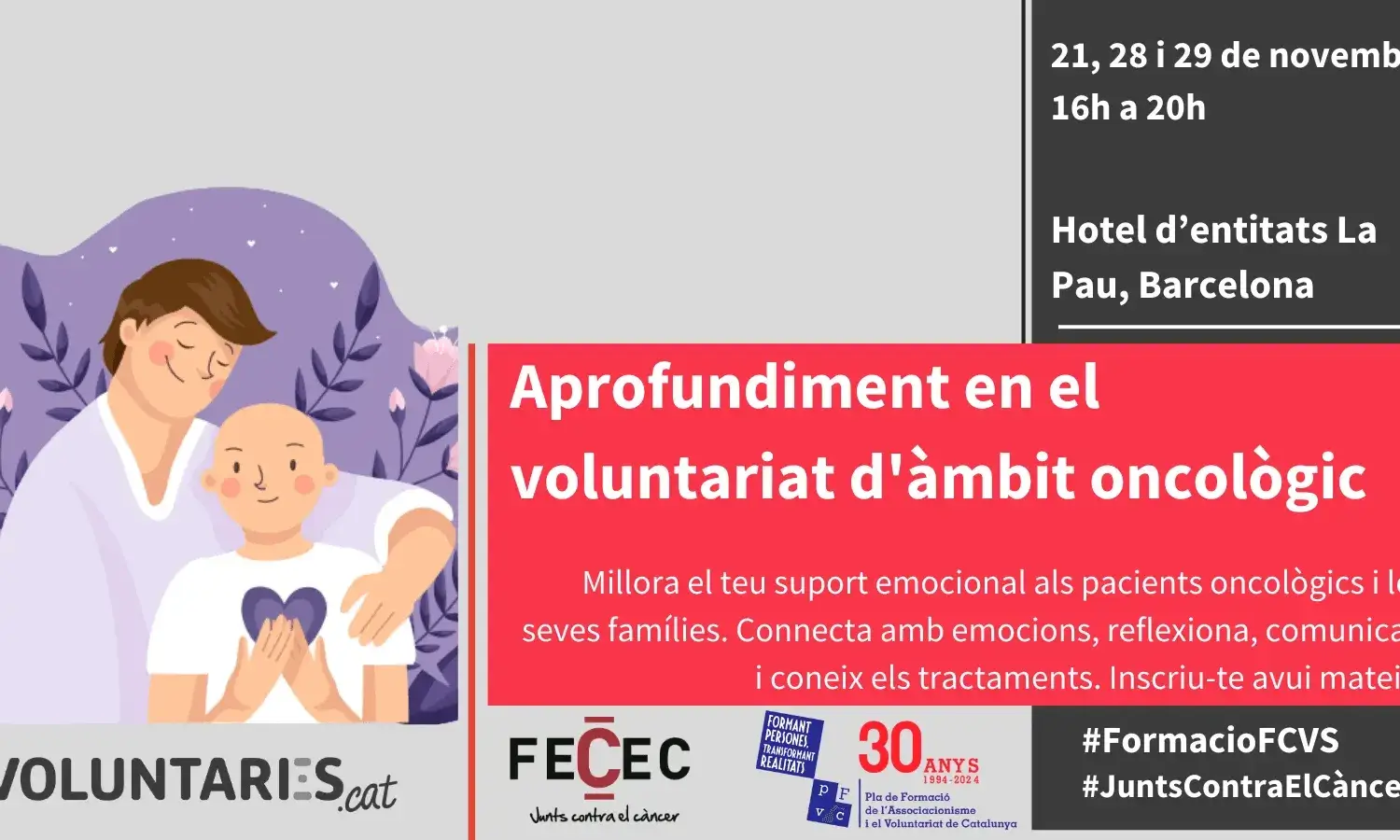 Cartell del curs 'Aprofundiment en el voluntariat d’àmbit oncològic'