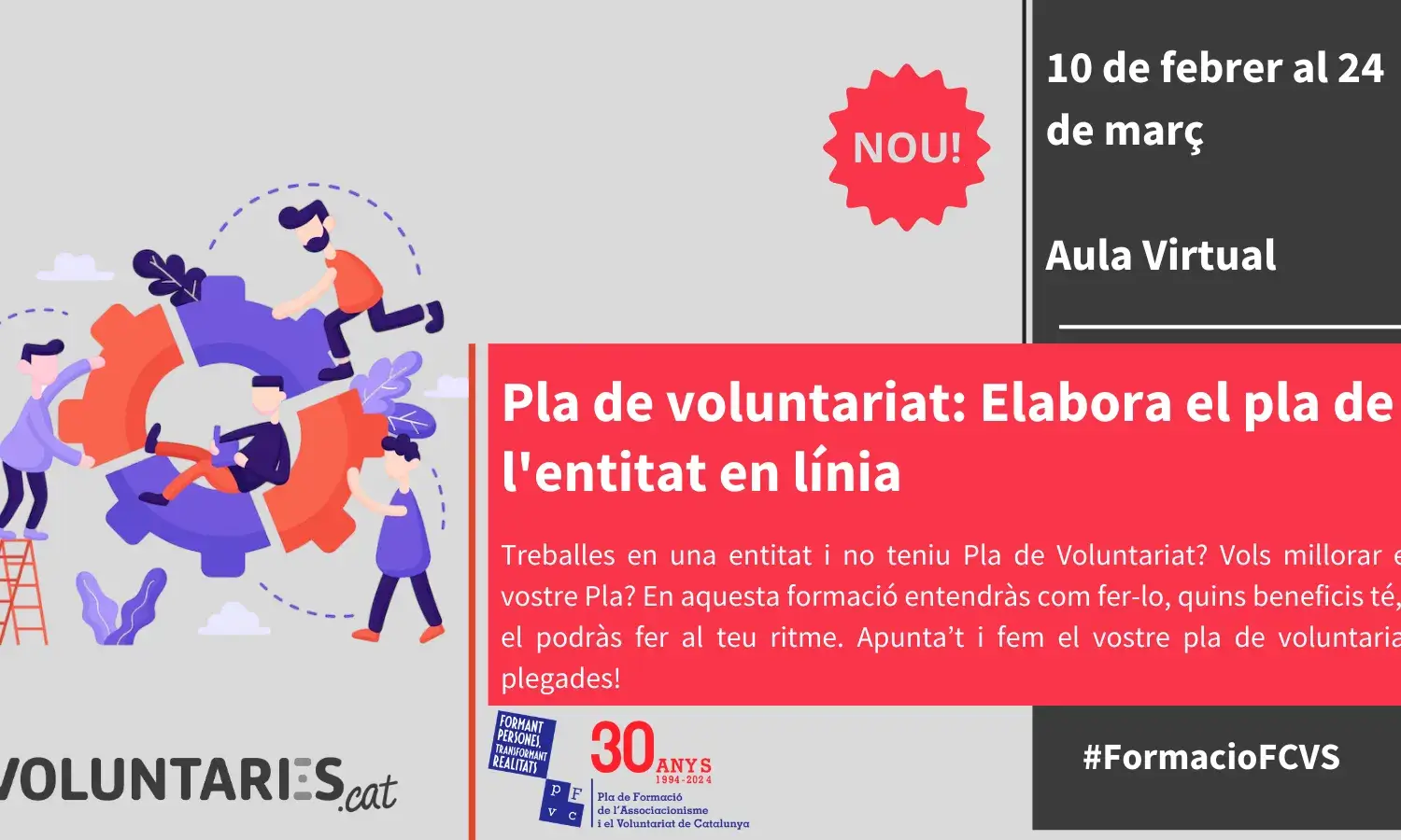 La formació s'adreça a persones que gestionin equips de voluntariat.
