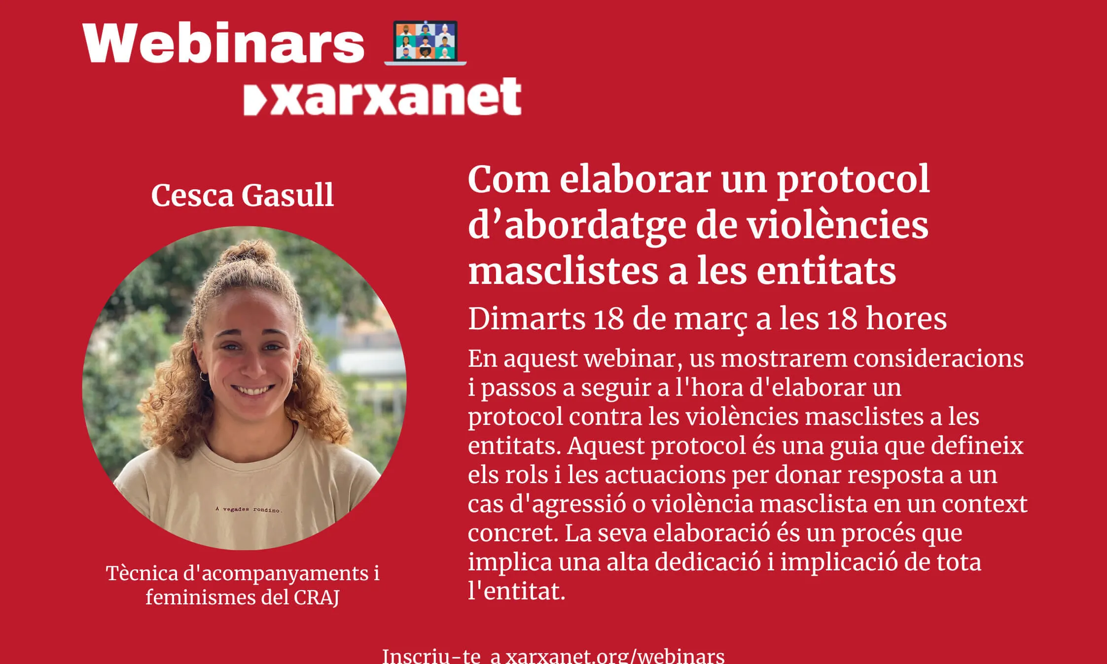 Cartell webinar 'Com elaborar un protocol d'abordatge de violències masclistes a les entitats'