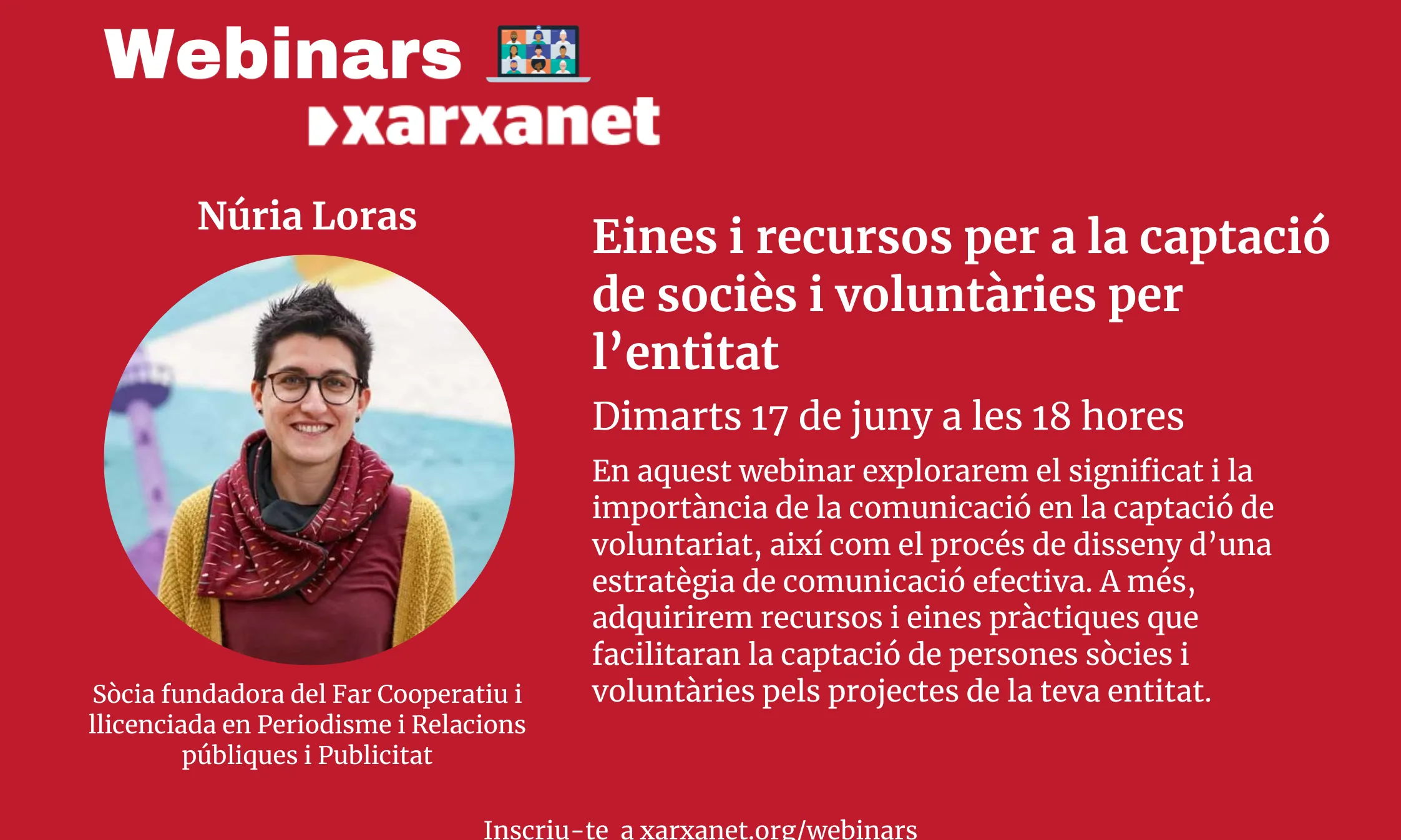 Cartell webinar 'Eines i recursos per a la captació de sòcies i voluntàries per l'entitat'