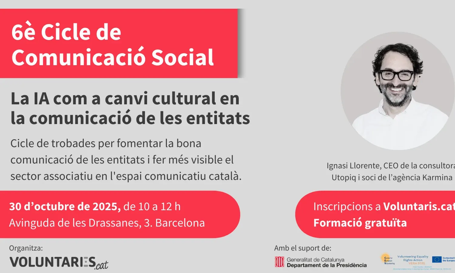 Cartell de la formació 'La IA com a canvi cultural en la comunicació de les entitats'.