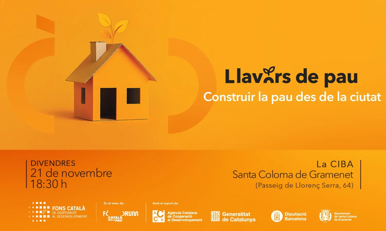 Una casa amb una planta que li creix de la xemeneia. Informació sobre el lloc, hora i dades organitzatives.