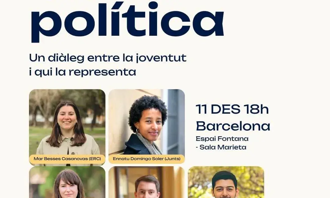 Cartell de Joves pel Futur amb Mar Besses Casanovas, Ennatu Domingo Soler, Laure Fernández Vega, Pau Ferran Navarro i Gael Rodríguez Garrido.