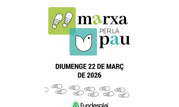 Logotip de Marxa per la Pau amb unes petjades i un colom com a símbols de pau.