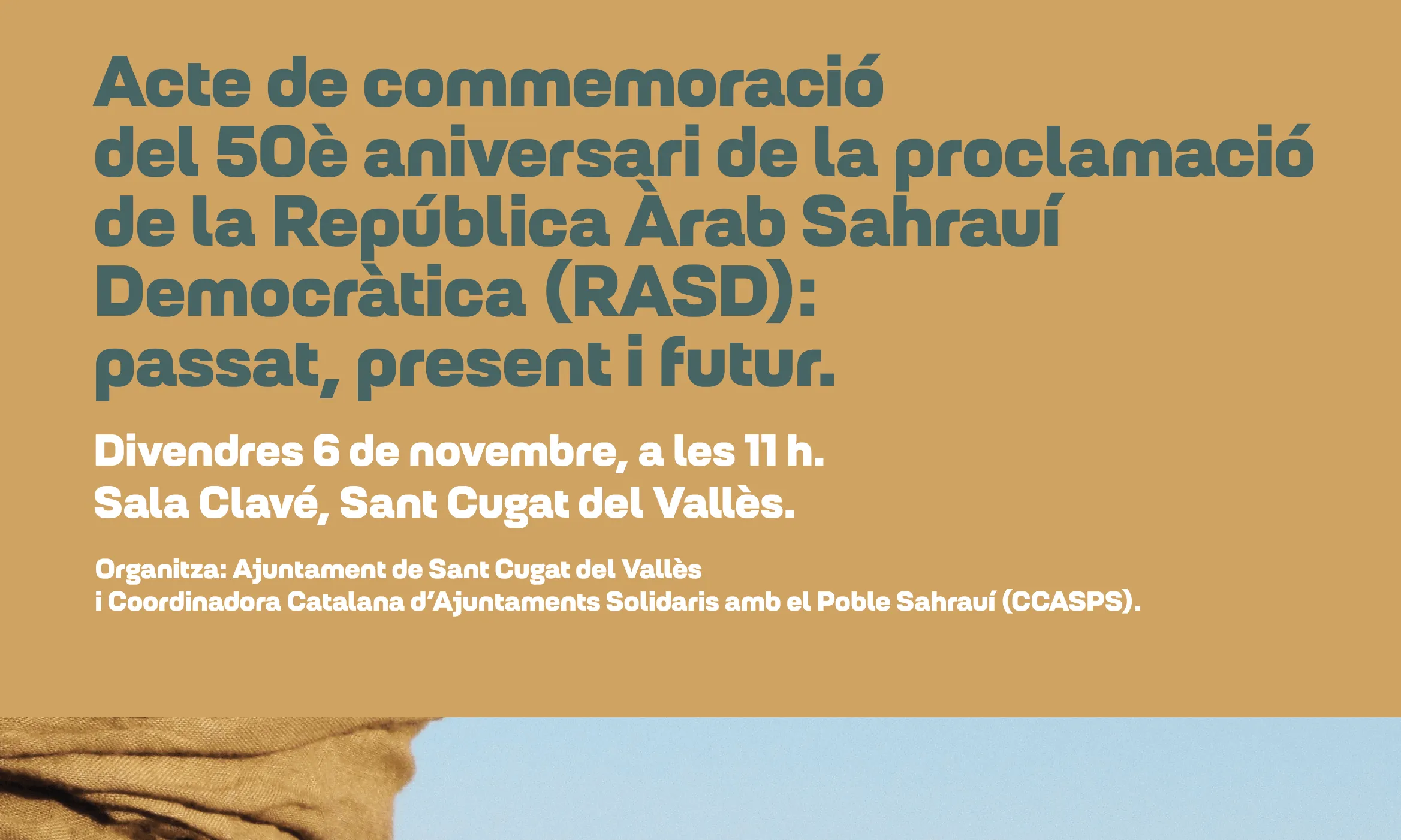 Cartell oficial de l'acte de commemoració del 50 aniversari de la proclamació de la República Àrab Sahrauí Democràtica.