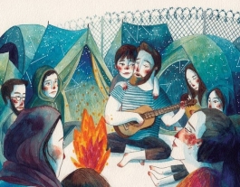 Il·lustració de Gemma Capdevila del conte ‘Obriu les portes’ creat amb el grup Txarango i editat per Sembra Llibres.