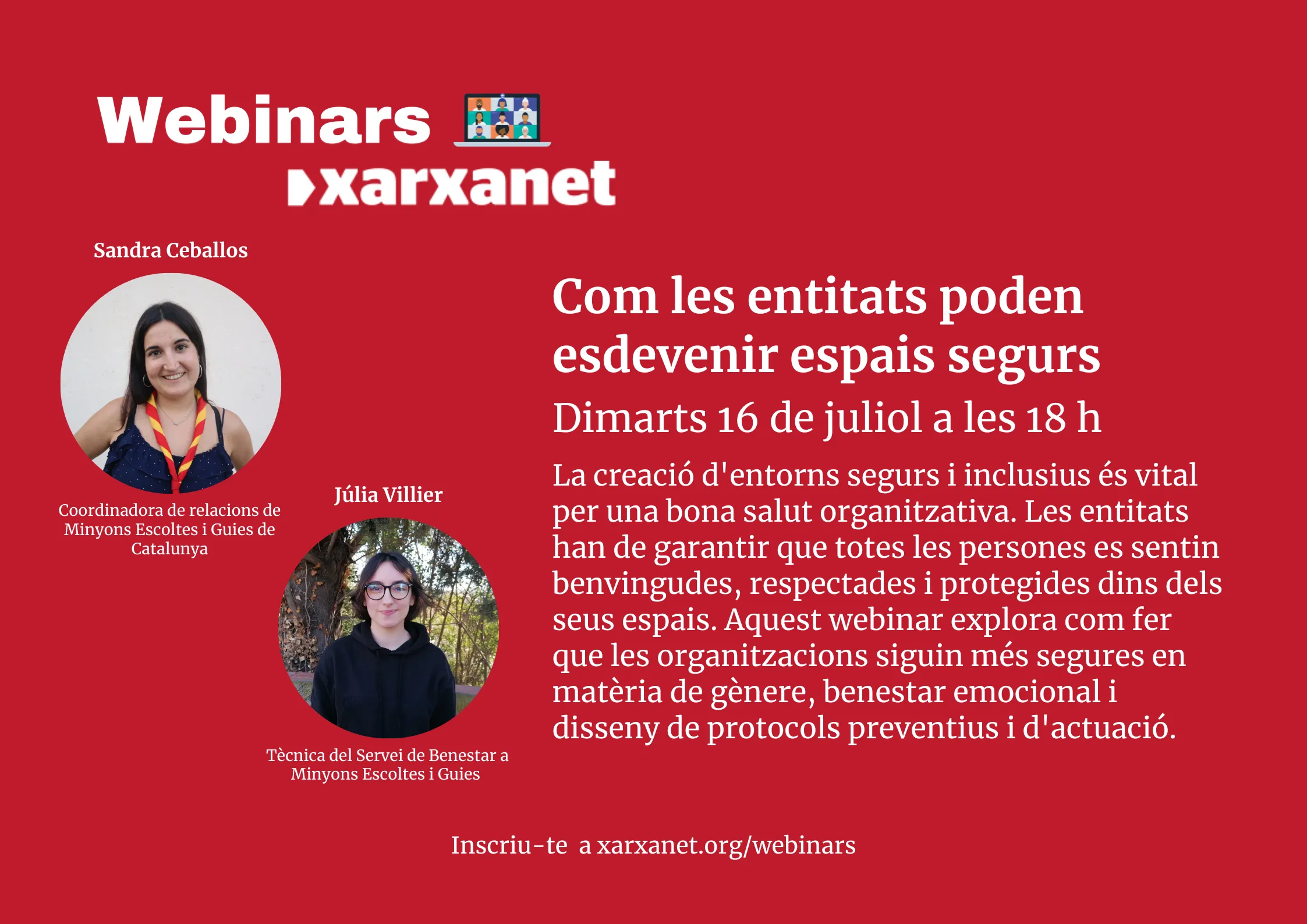 El webinar té com a objectiu explorar com les entitats poden esdevenir espais més segurs.
