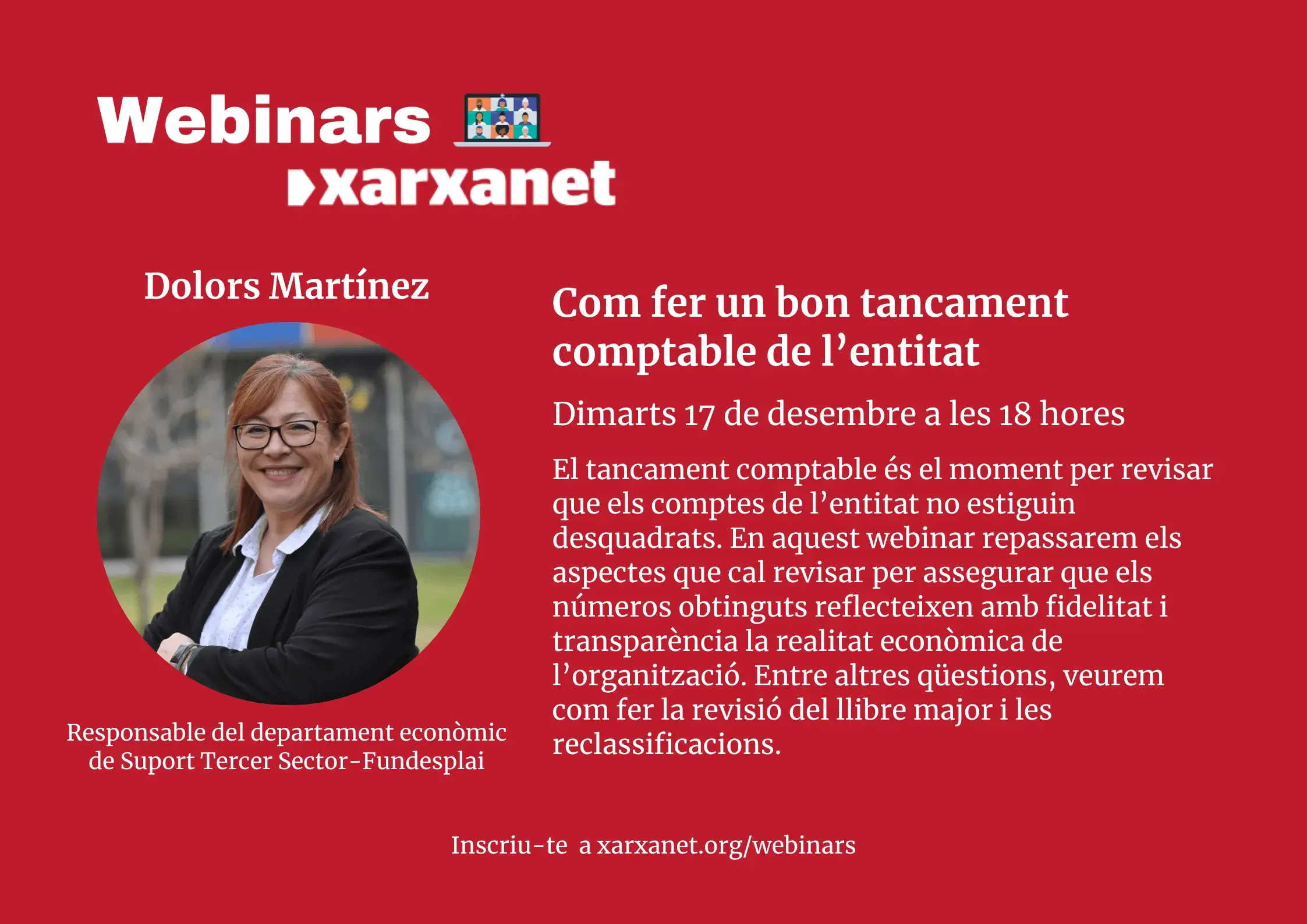 Cartell webinar 'Com fer un bon tancament comptable de l'entitat'