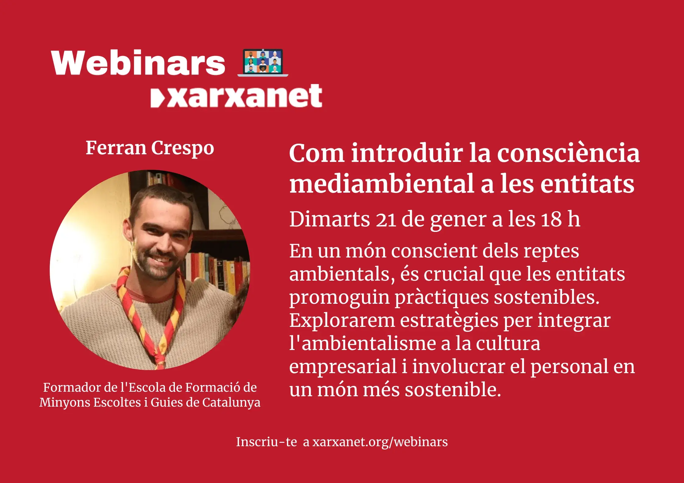 Cartell webinar 'Com introduir la consicència mediambiental a les entitats'.