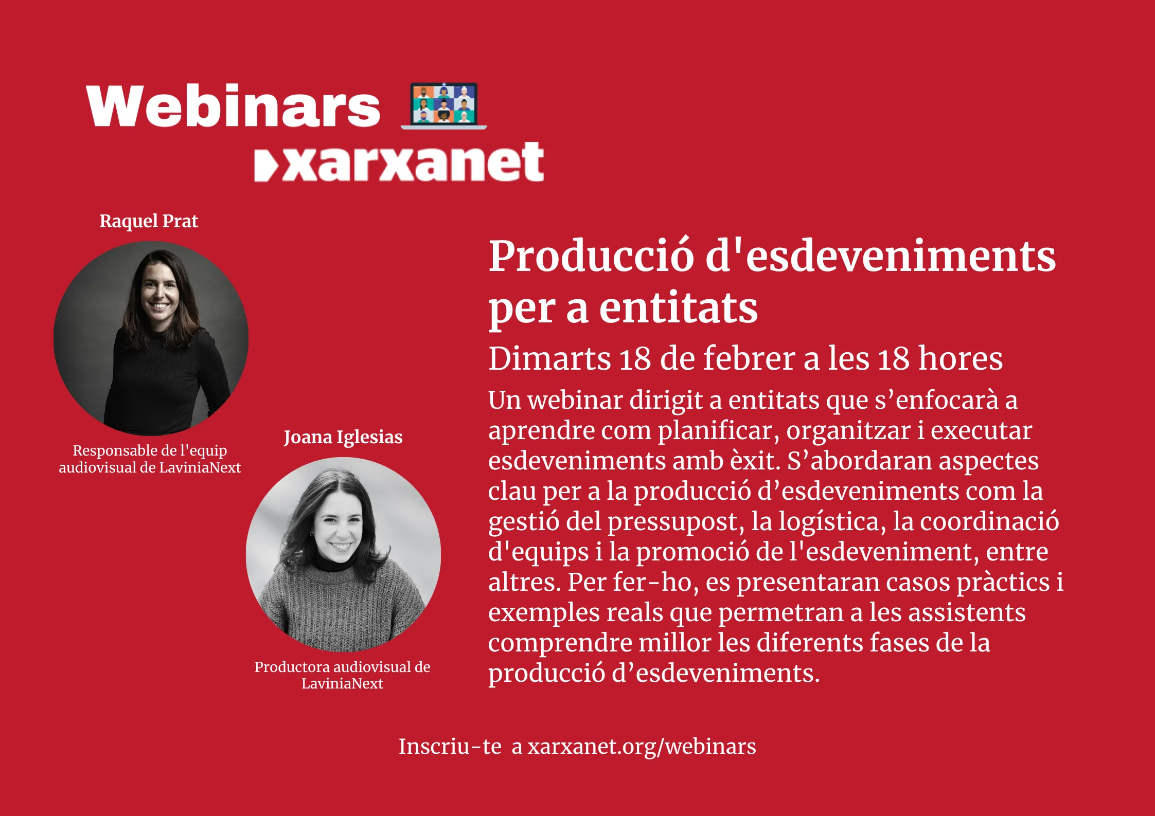 Cartell webinar 'Producció d'esdeveniments per a entitats'