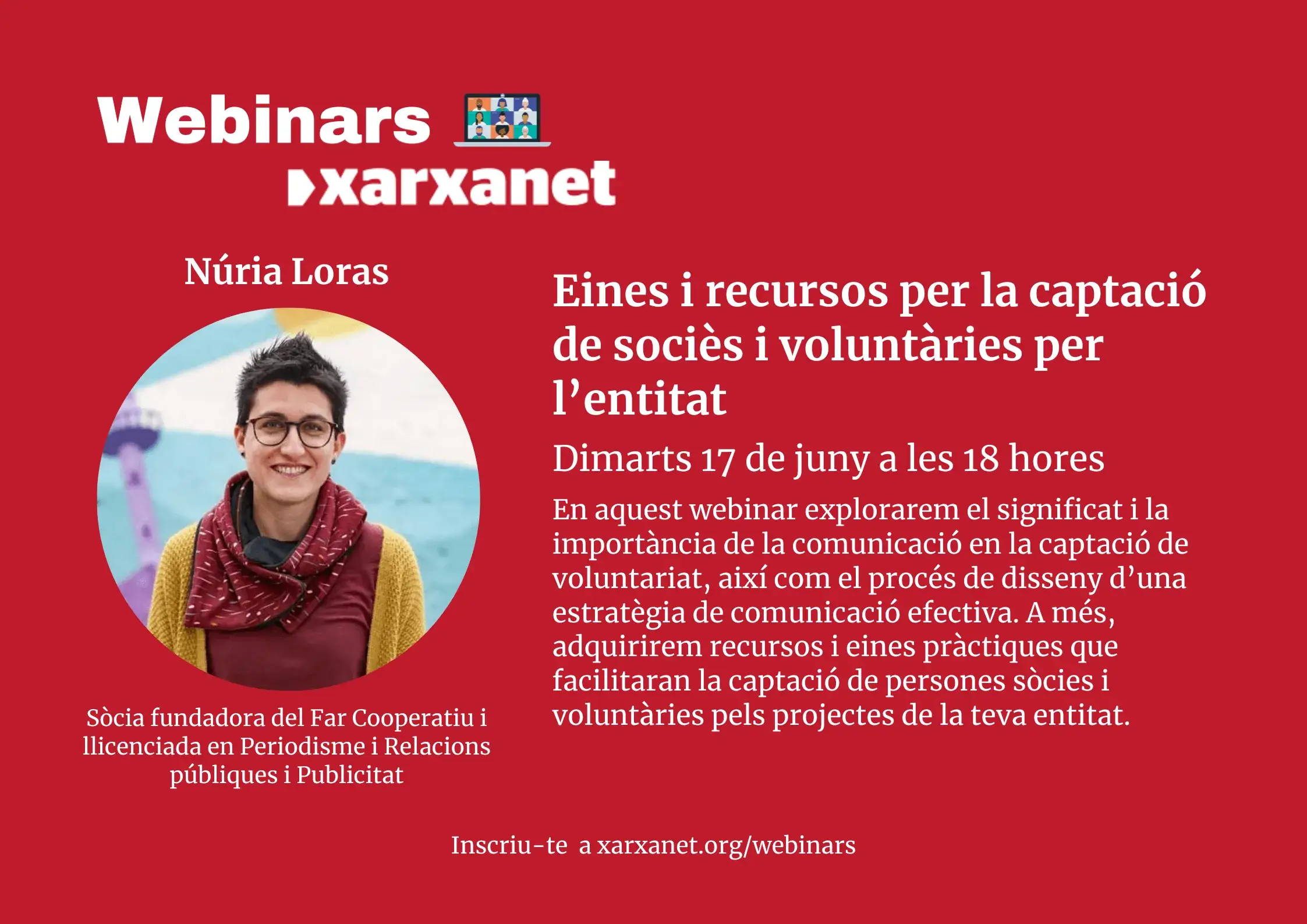 Cartell webinar 'Eines i recursos per la captació de sòcies i voluntàries per l'entitat'